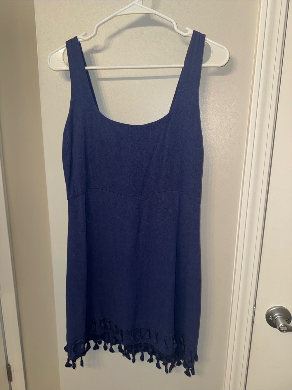 Lulus Feel the Sunshine Tassel Mini Dress in Navy Blue